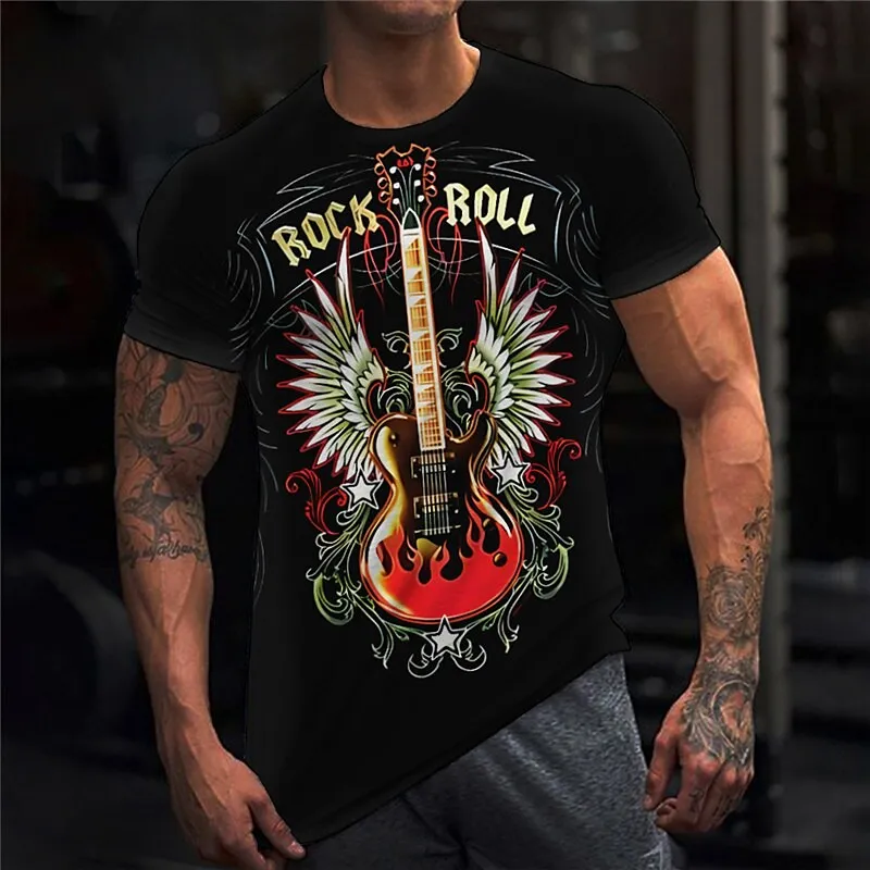 Fashion Herren Rock N Roll 3D T-Shirt Rundhals Unisex Sommer Streetwear Tank Top