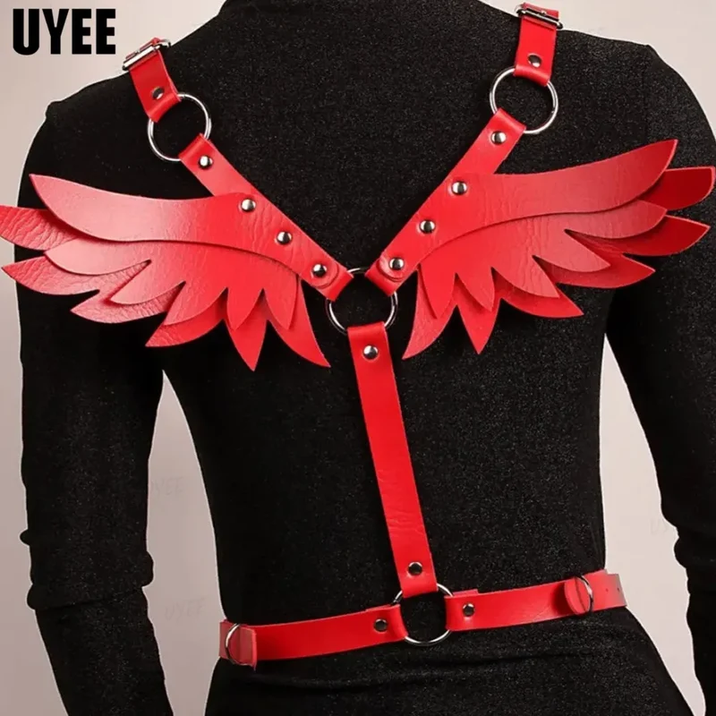 Sexy Harness Ketten BH Gürtel Damen Lack Leder Engelsflügel Bdsm Bondage Dessous