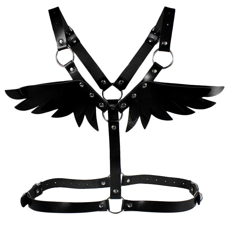 Sexy Harness Ketten BH Gürtel Damen Lack Leder Engelsflügel Bdsm Bondage Dessous
