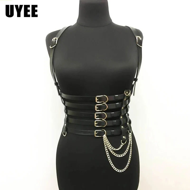 Sexy Harness Ketten BH Gürtel Frauen Lack und Leder Kleid Bdsm Bondage Dessous