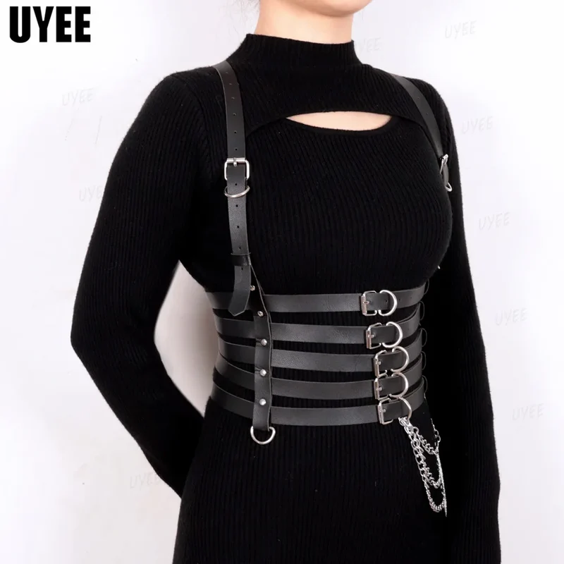 Sexy Harness Ketten BH Gürtel Frauen Lack und Leder Kleid Bdsm Bondage Dessous
