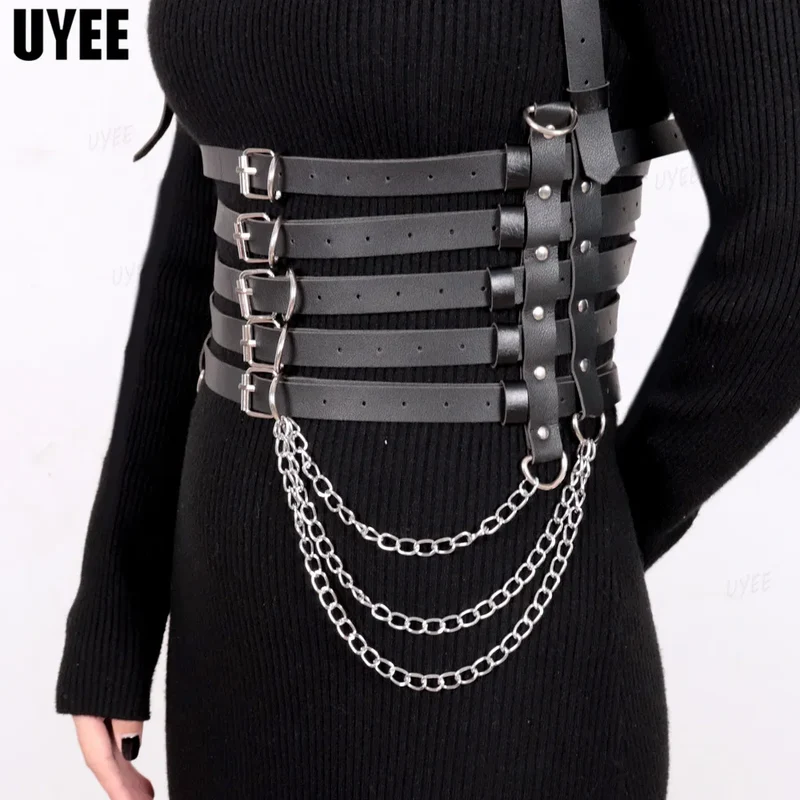Sexy Harness Ketten BH Gürtel Frauen Lack und Leder Kleid Bdsm Bondage Dessous