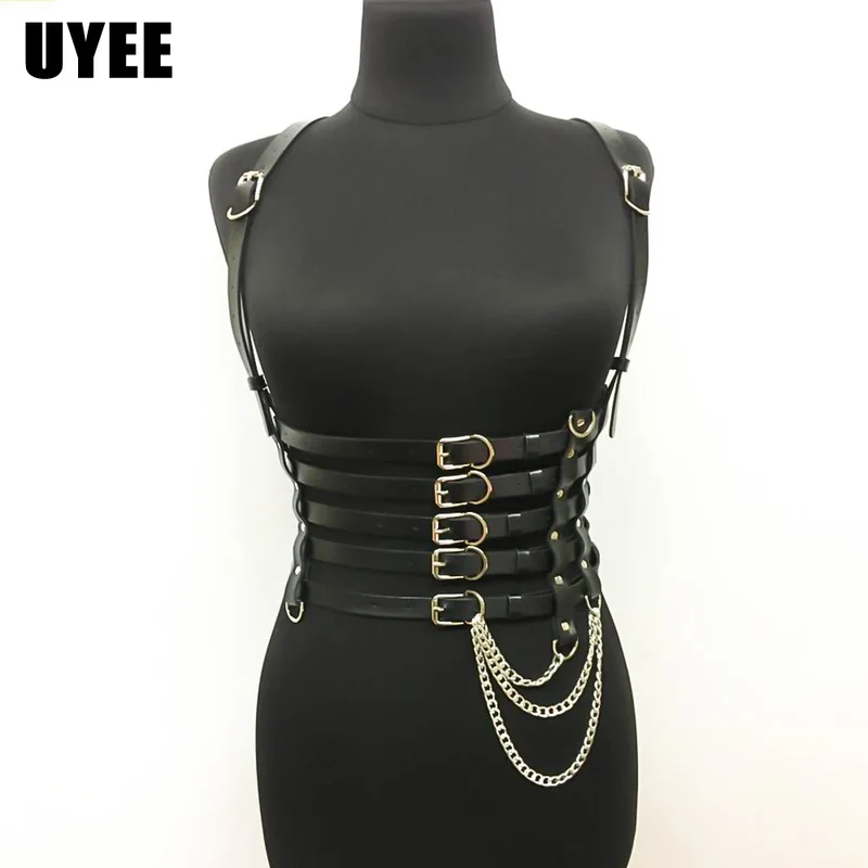 Sexy Harness Ketten BH Gürtel Frauen Lack und Leder Kleid Bdsm Bondage Dessous