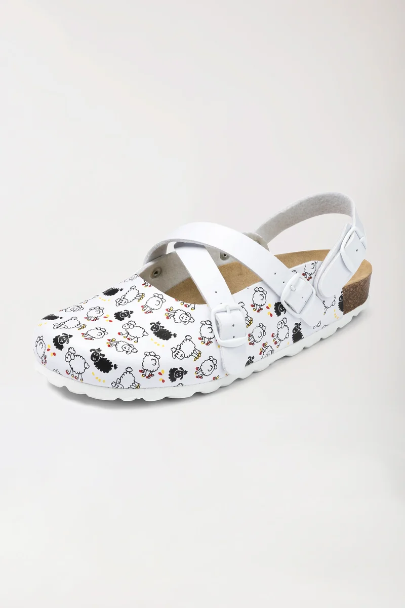 Damen Clog - Kreuzriemen - weiß/schwarz
