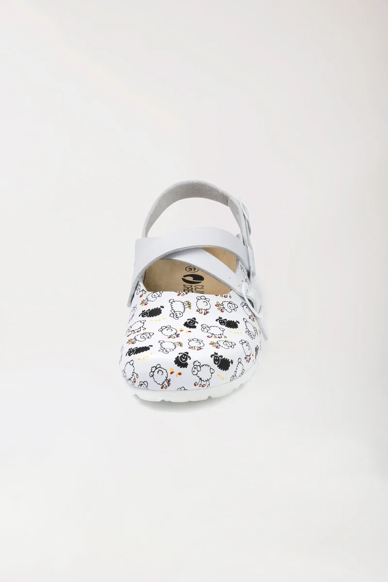 Damen Clog - Kreuzriemen - weiß/schwarz