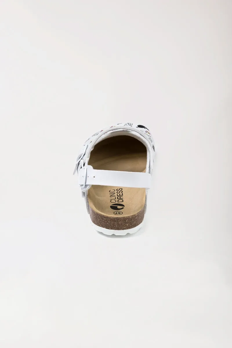 Damen Clog - Kreuzriemen - weiß/schwarz