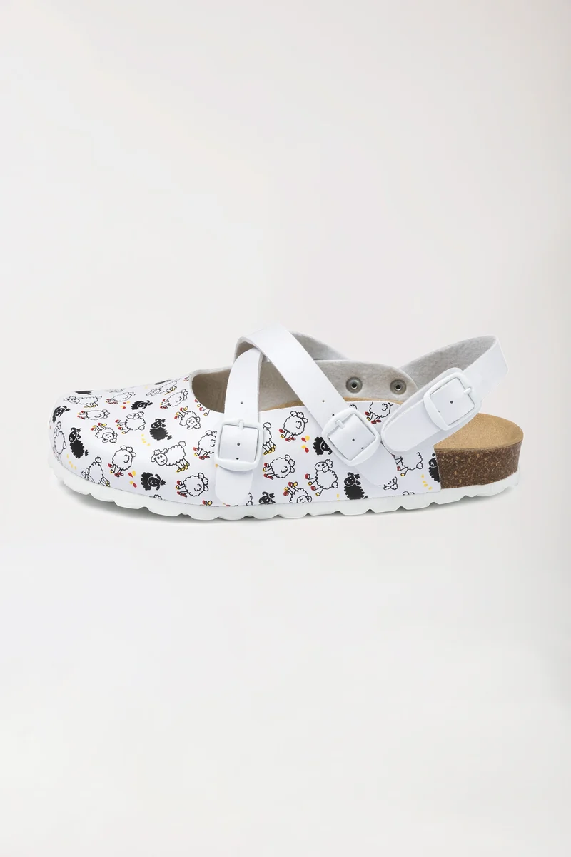 Damen Clog - Kreuzriemen - weiß/schwarz