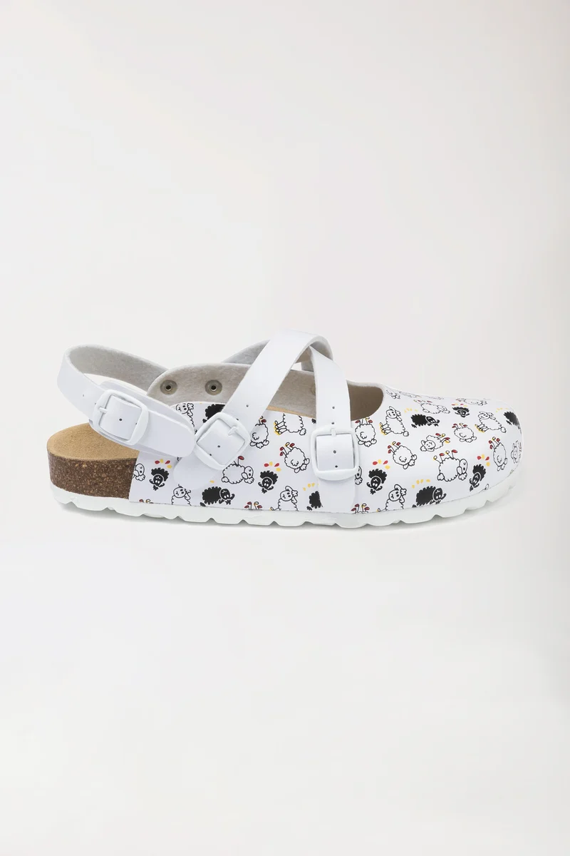 Damen Clog - Kreuzriemen - weiß/schwarz