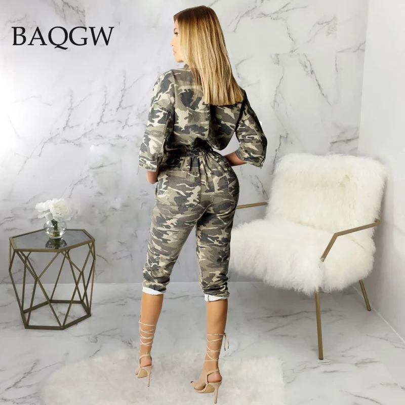 Damen Cargo Camouflage Overall Jumpsuit Army Streetwear Strampler Denim Bodysuit