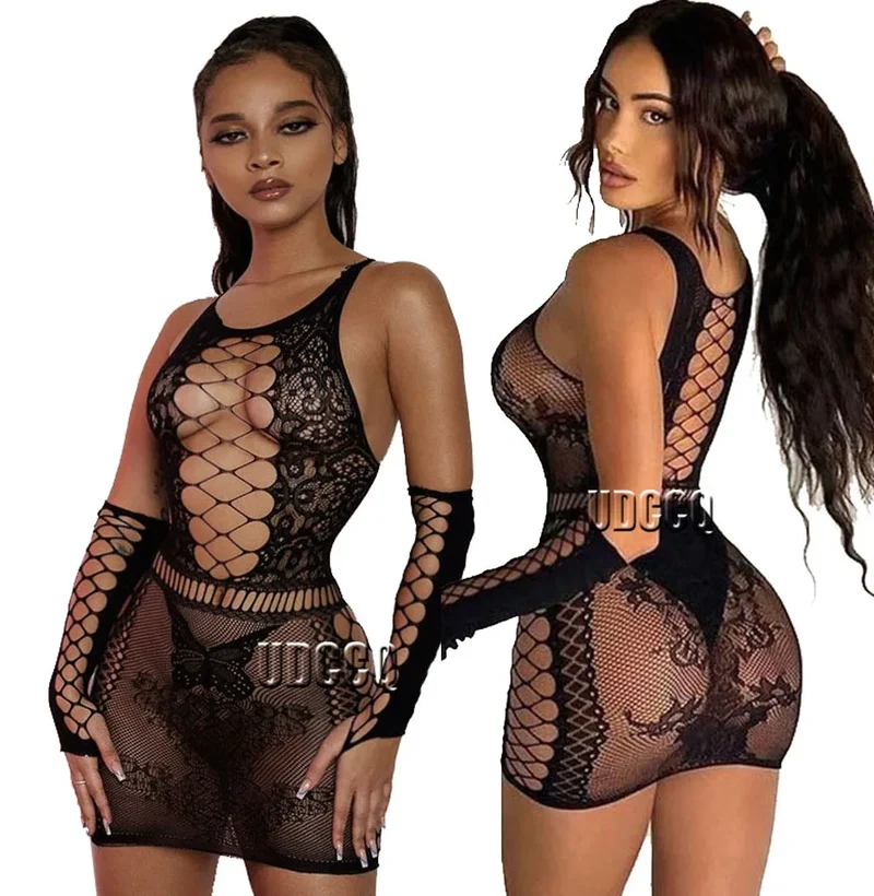Damen Sexy Spitze Dessous Bodysuit Babydoll Reizwäsche Body Unterwäsche Schwarz