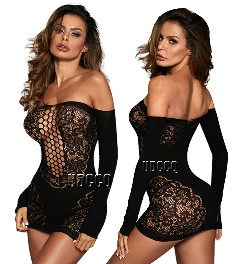 Damen Sexy Spitze Dessous Bodysuit Babydoll Reizwäsche Body Unterwäsche Schwarz