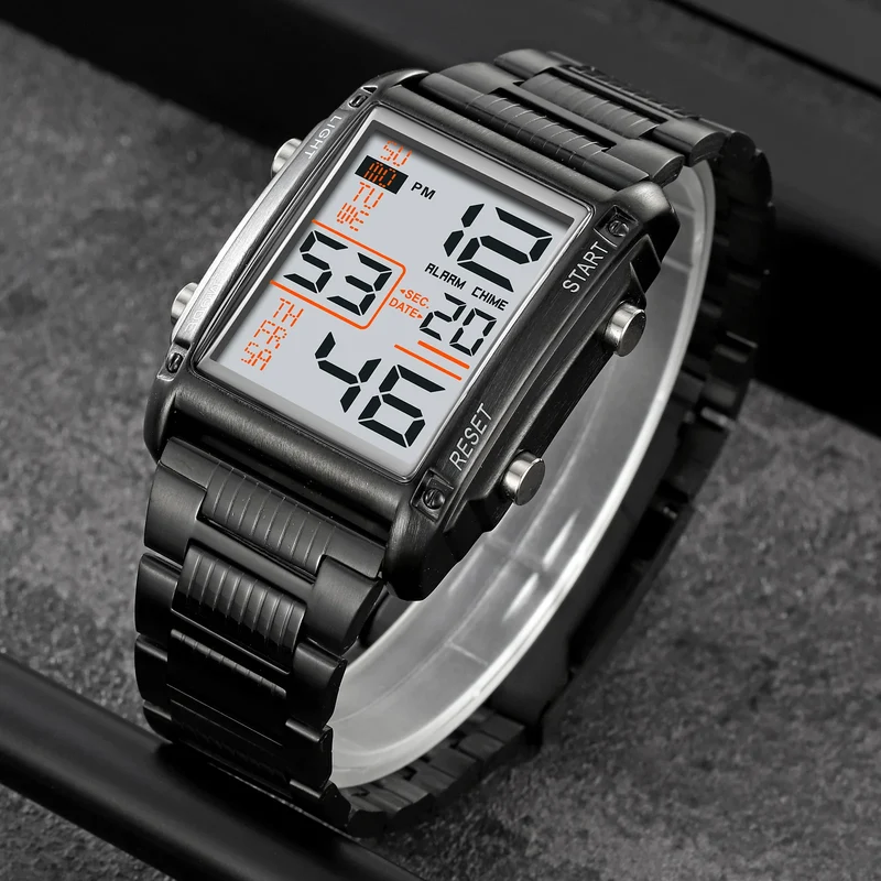 Herren Armbanduhr Digital Uhr Silber Edelstahl Quarzuhr Sportuhr Chronograph