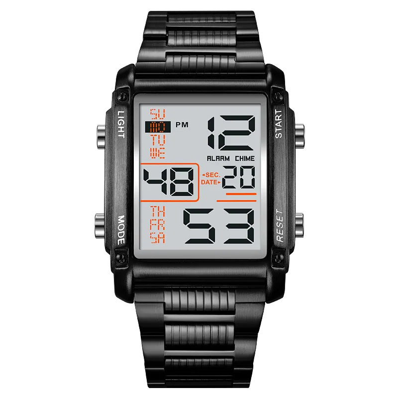 Herren Armbanduhr Digital Uhr Silber Edelstahl Quarzuhr Sportuhr Chronograph