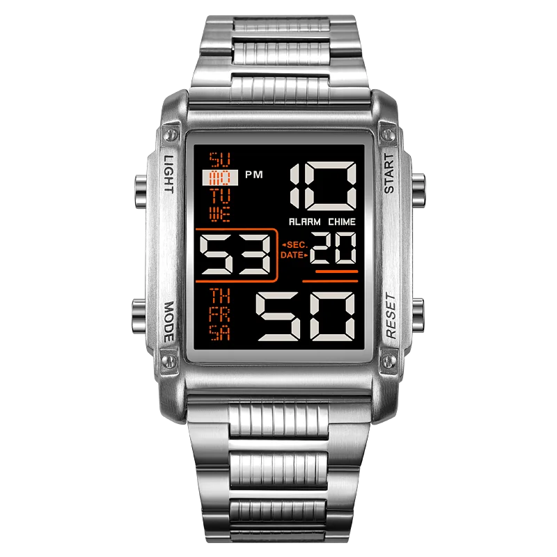 Herren Armbanduhr Digital Uhr Silber Edelstahl Quarzuhr Sportuhr Chronograph