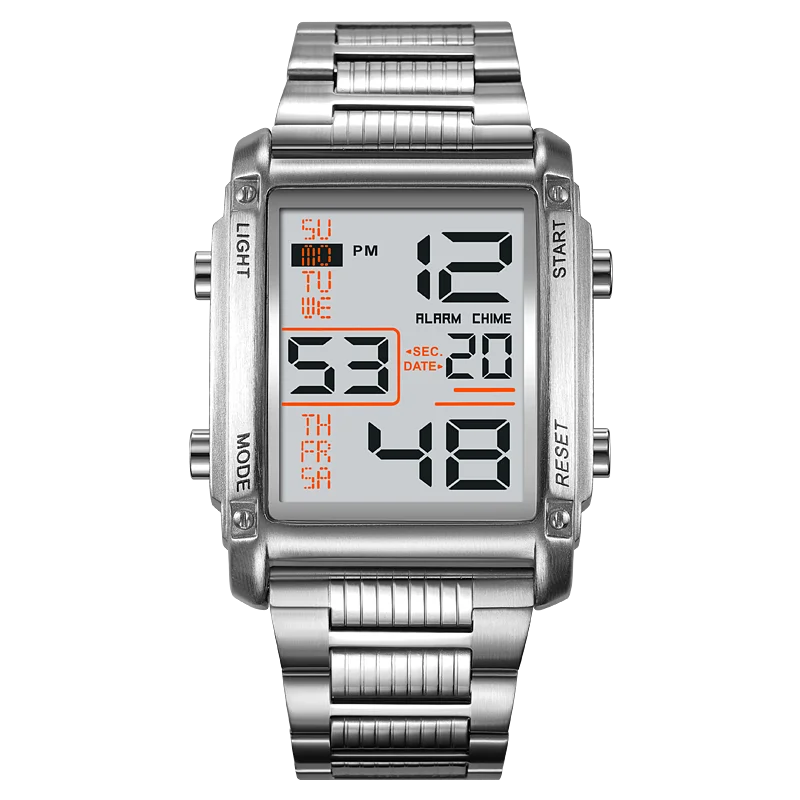 Herren Armbanduhr Digital Uhr Silber Edelstahl Quarzuhr Sportuhr Chronograph