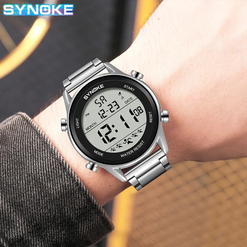 Herren Armbanduhr Digital Uhr Silber Edelstahl Quarzuhr Sportuhr Chronograph