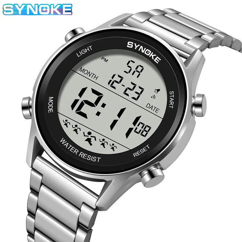 Herren Armbanduhr Digital Uhr Silber Edelstahl Quarzuhr Sportuhr Chronograph