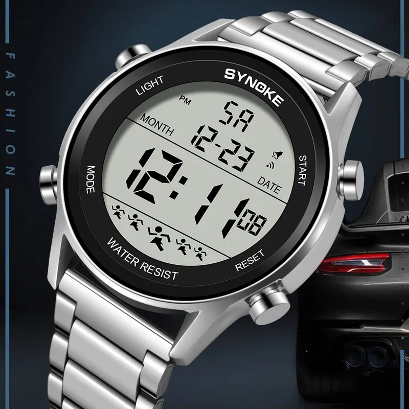 Herren Armbanduhr Digital Uhr Silber Edelstahl Quarzuhr Sportuhr Chronograph
