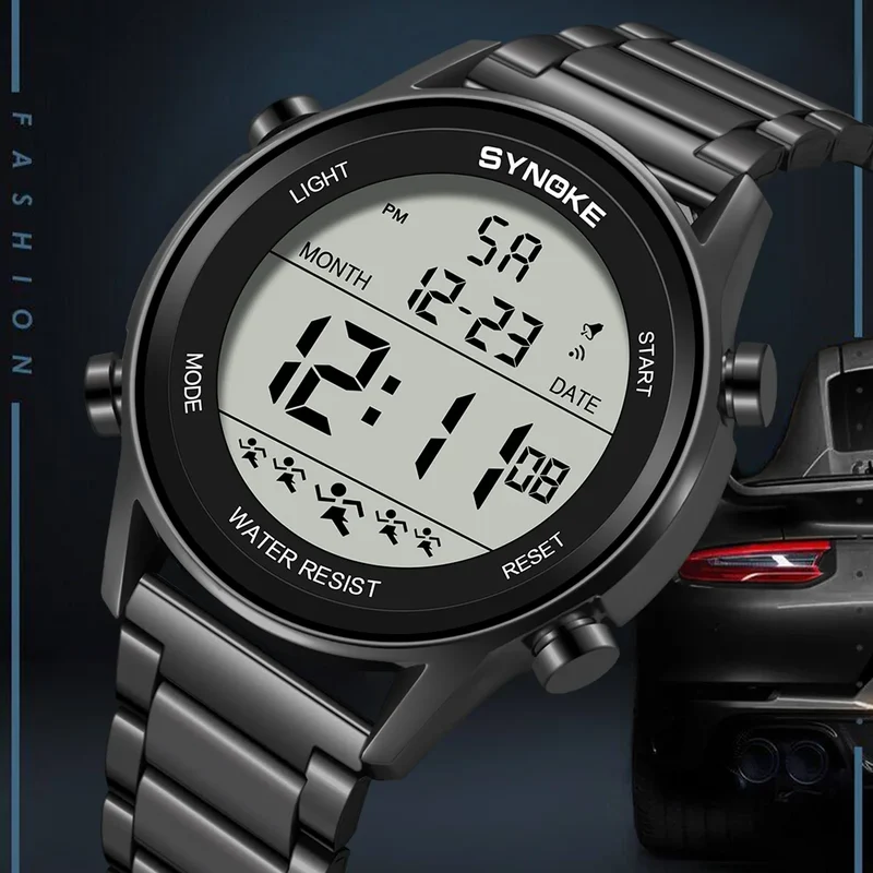 Herren Armbanduhr Digital Uhr Silber Edelstahl Quarzuhr Sportuhr Chronograph