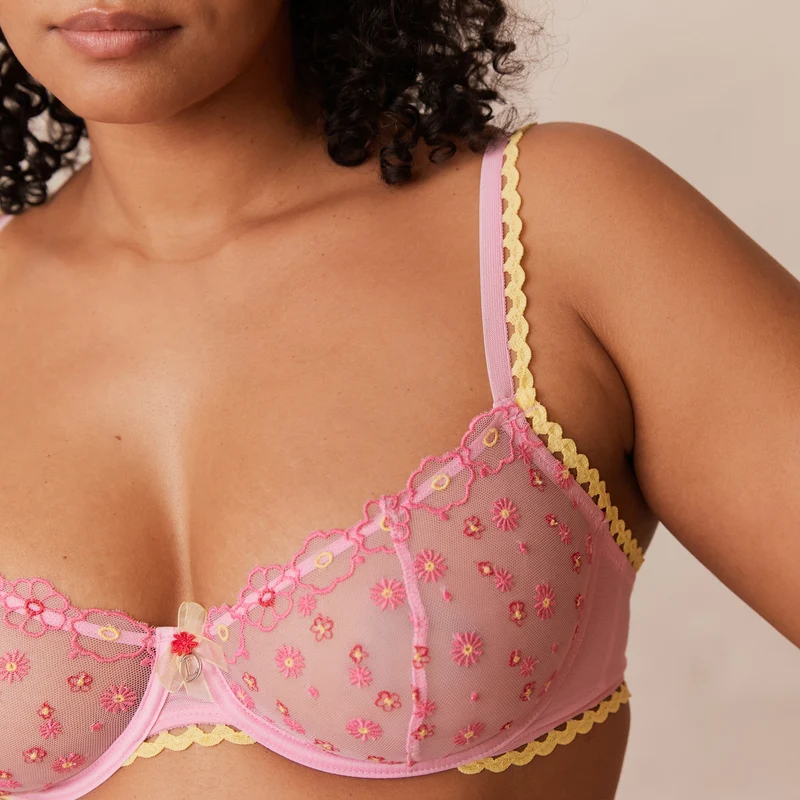 Daisy Embroidered Balcony BH - Rosa