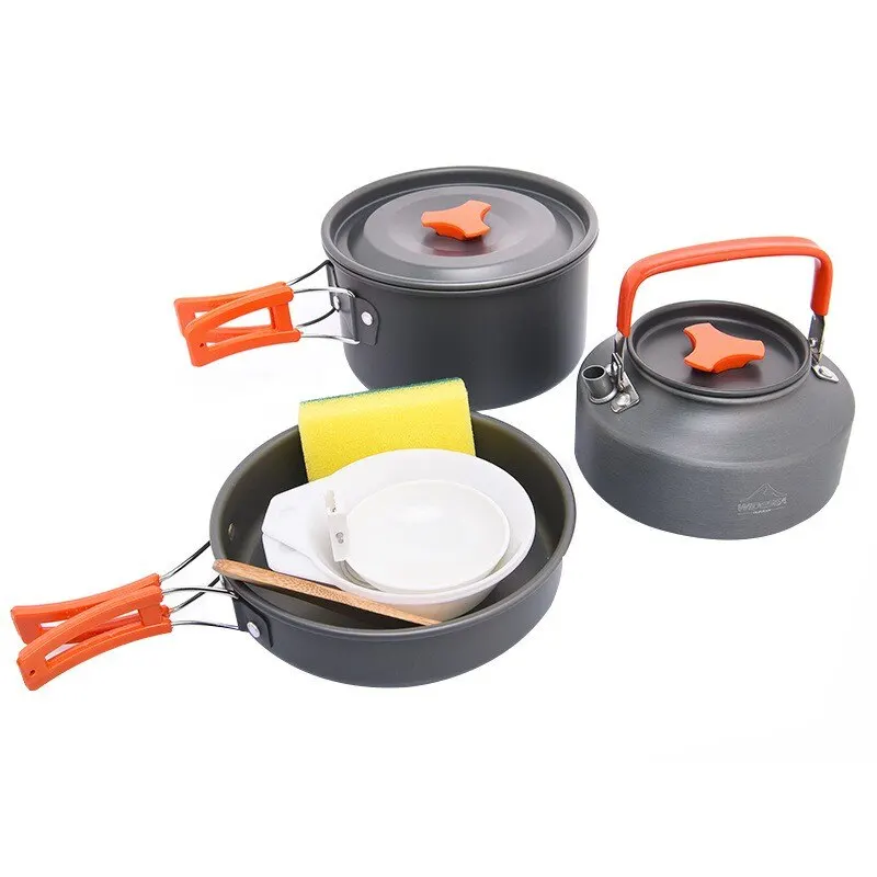 Camping Kochgeschirr Set Kochtopf Outdoor Töpfe Pfanne BBQ Picknick Ausrüstung