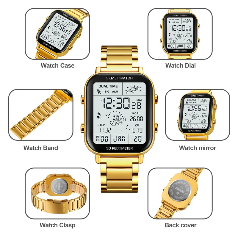 Herren Armbanduhr Digital Uhr Silber Edelstahl Quarzuhr Luxus Chronograph