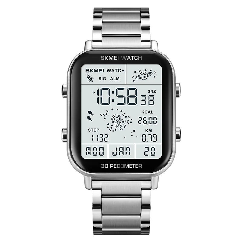 Herren Armbanduhr Digital Uhr Silber Edelstahl Quarzuhr Luxus Chronograph