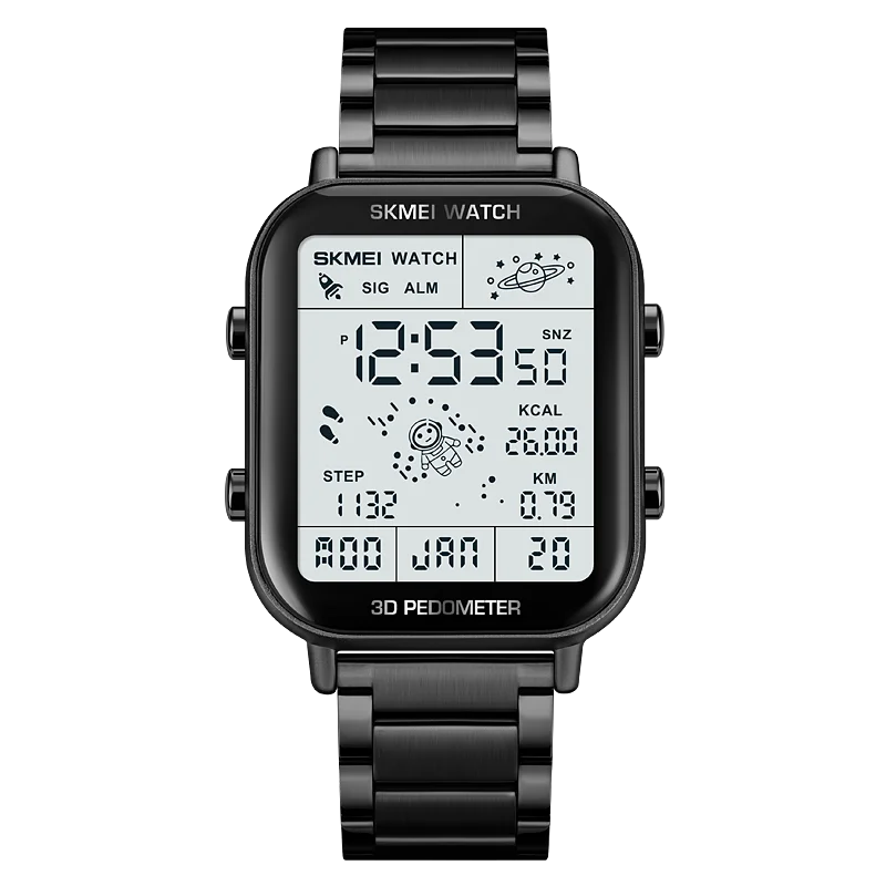 Herren Armbanduhr Digital Uhr Silber Edelstahl Quarzuhr Luxus Chronograph