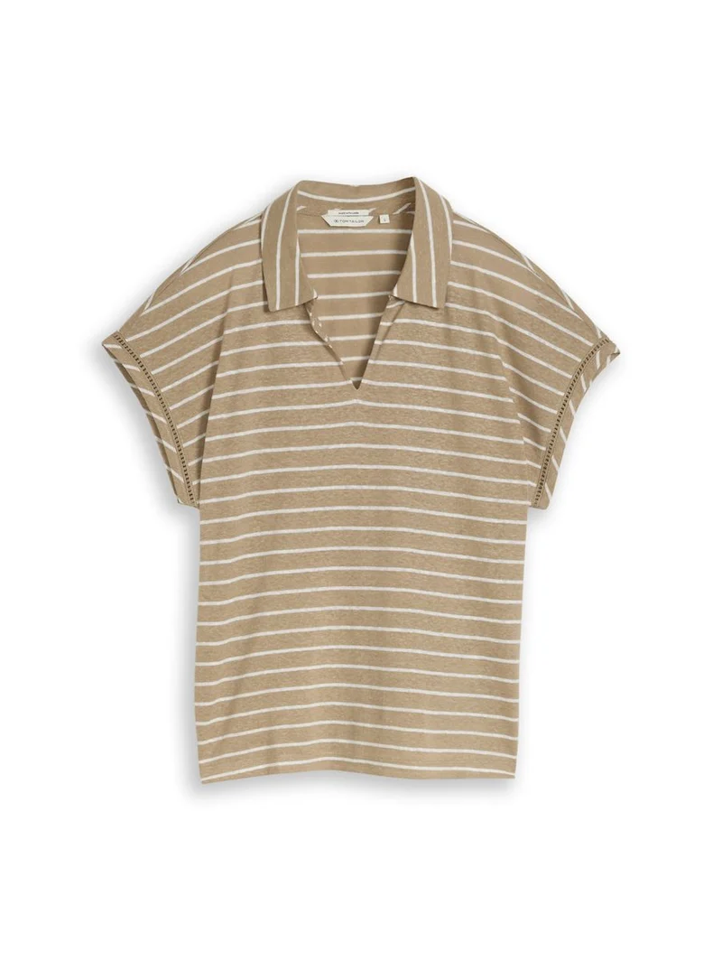 T-Shirt mit Polokragen und Leinenanteil