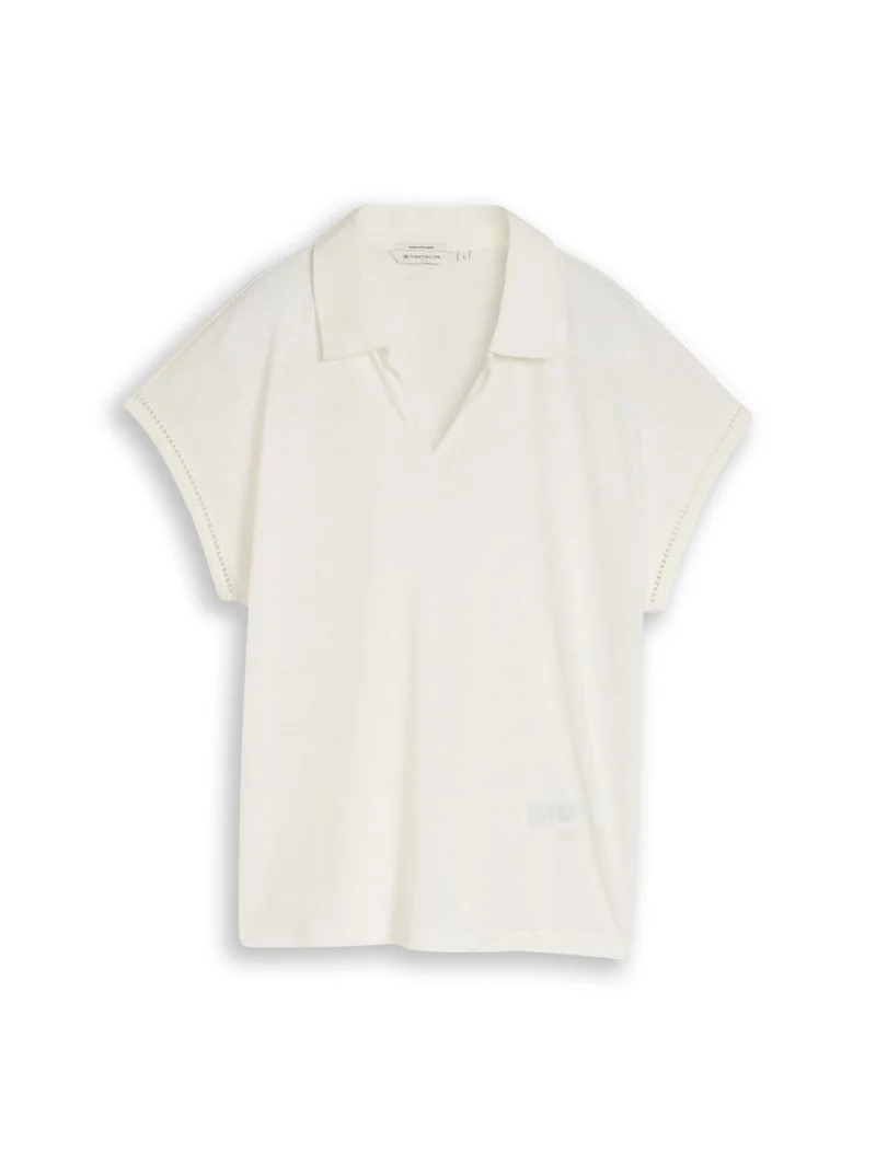 T-Shirt mit Polokragen und Leinenanteil