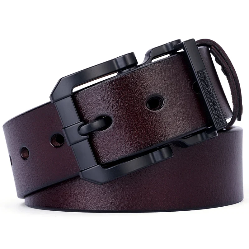 Jeans-Gürtel Herren Eckig Schnalle Echt Leder Gürtel Braun Breite Schnalle