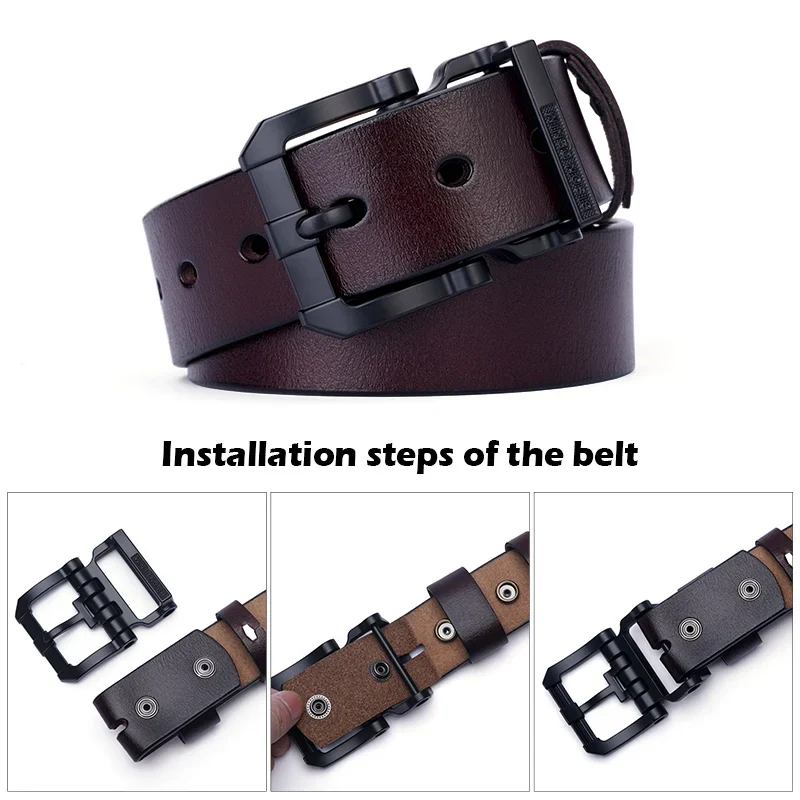 Jeans-Gürtel Herren Eckig Schnalle Echt Leder Gürtel Braun Breite Schnalle