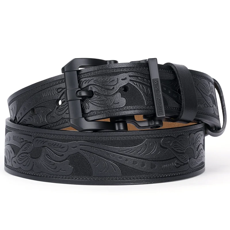 Jeans-Gürtel Herren Eckig Schnalle Echt Leder Gürtel Braun Breite Schnalle