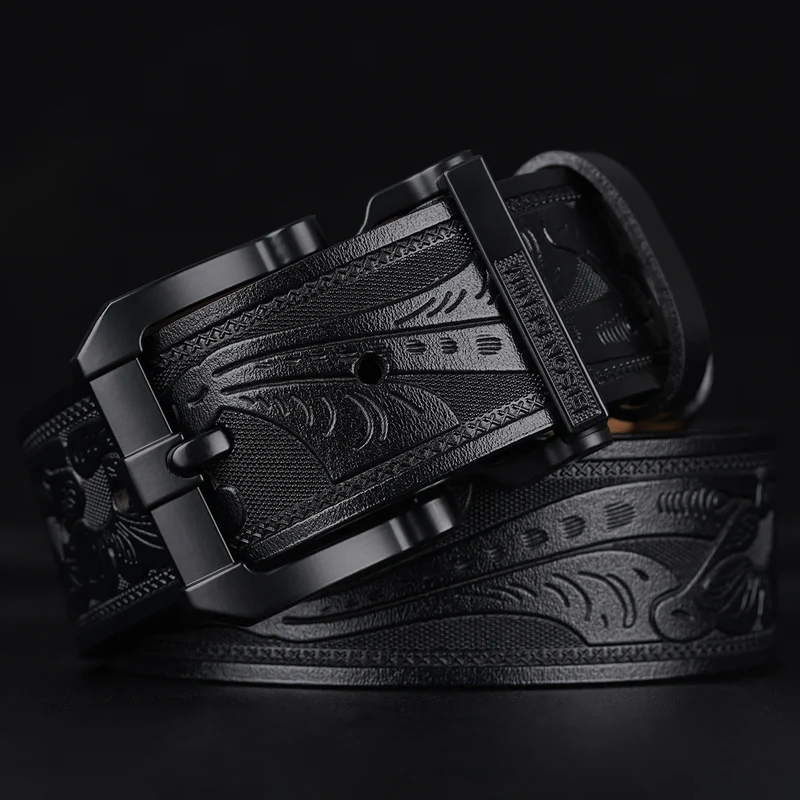 Jeans-Gürtel Herren Eckig Schnalle Echt Leder Gürtel Braun Breite Schnalle