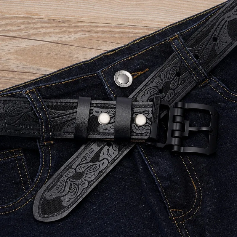 Jeans-Gürtel Herren Eckig Schnalle Echt Leder Gürtel Braun Breite Schnalle