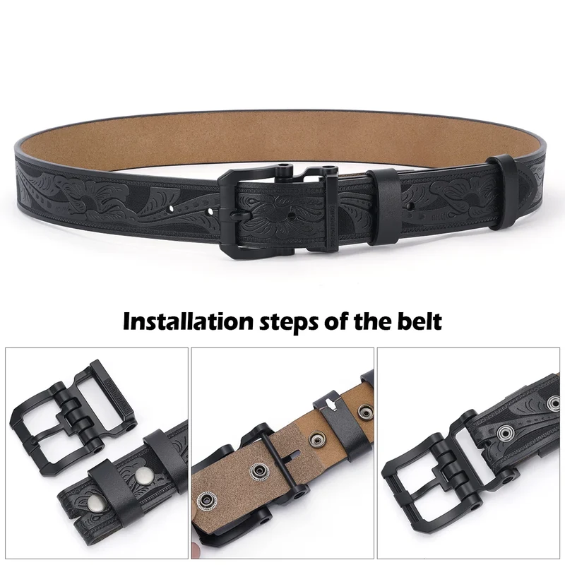 Jeans-Gürtel Herren Eckig Schnalle Echt Leder Gürtel Braun Breite Schnalle