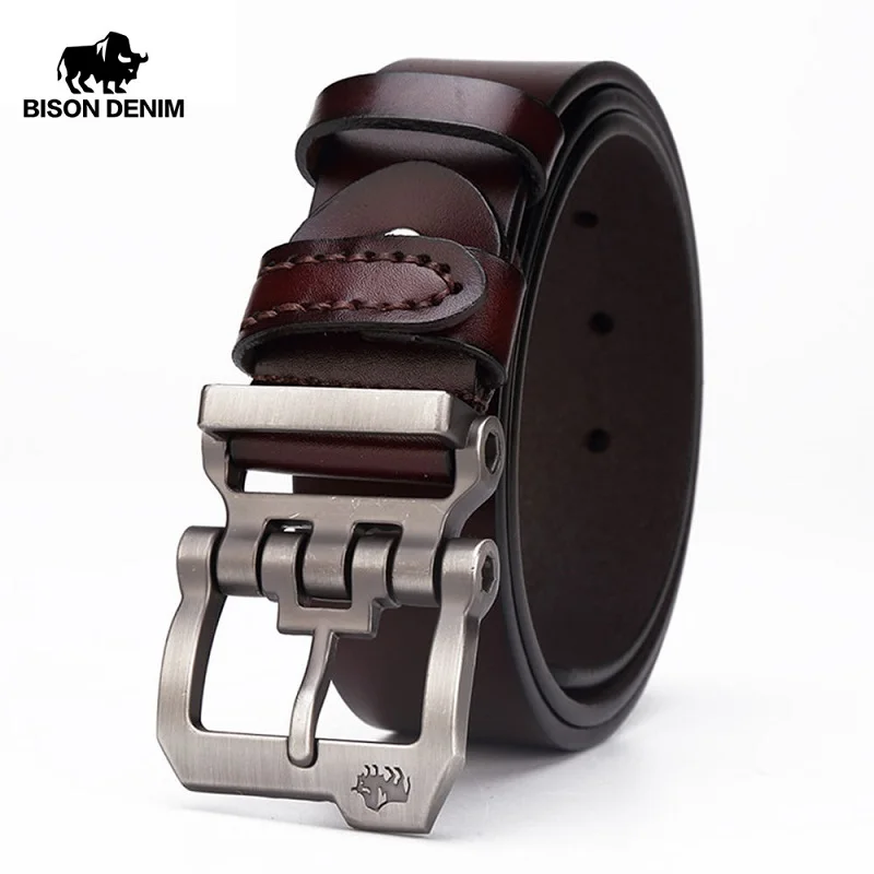 BISON DENIM Echtes Leder Gürtel Für Männer Geschenk Designer Jeans Gürtel männer Hohe Qualität Rindsleder Persönlichkeit Schnalle Vintage N71223