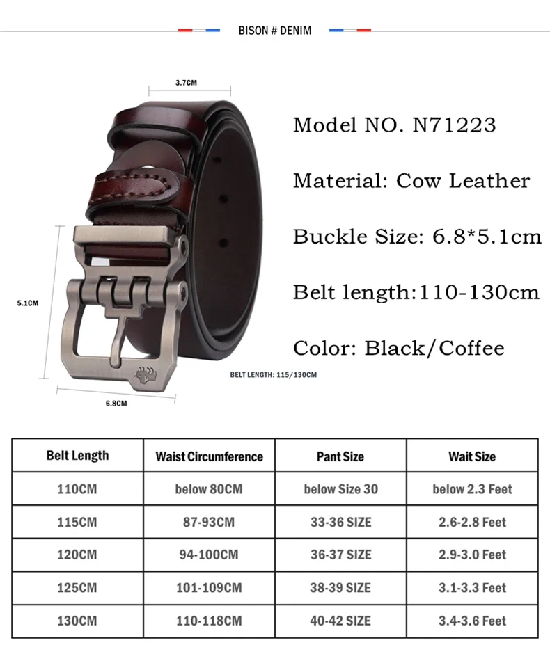 BISON DENIM Echtes Leder Gürtel Für Männer Geschenk Designer Jeans Gürtel männer Hohe Qualität Rindsleder Persönlichkeit Schnalle Vintage N71223