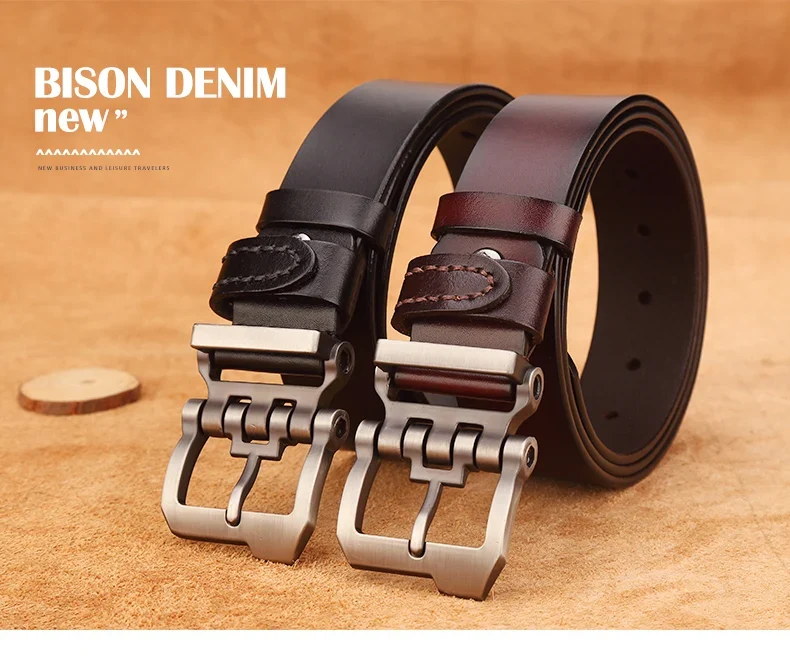 BISON DENIM Echtes Leder Gürtel Für Männer Geschenk Designer Jeans Gürtel männer Hohe Qualität Rindsleder Persönlichkeit Schnalle Vintage N71223