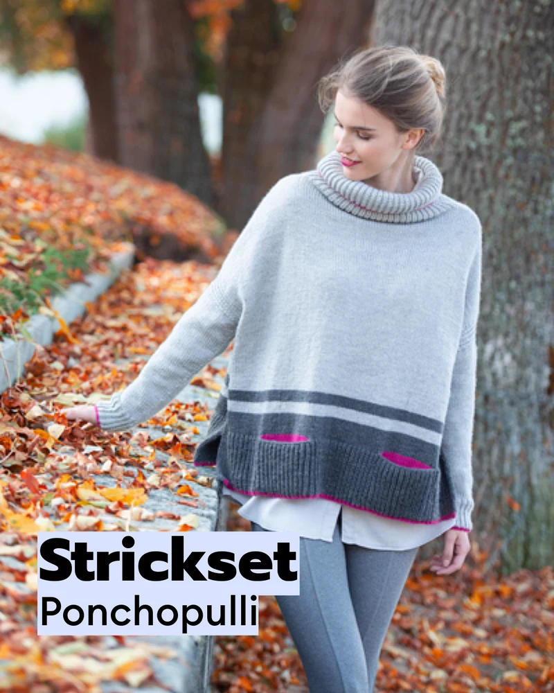 Strickset Ponchopulli und Mütze