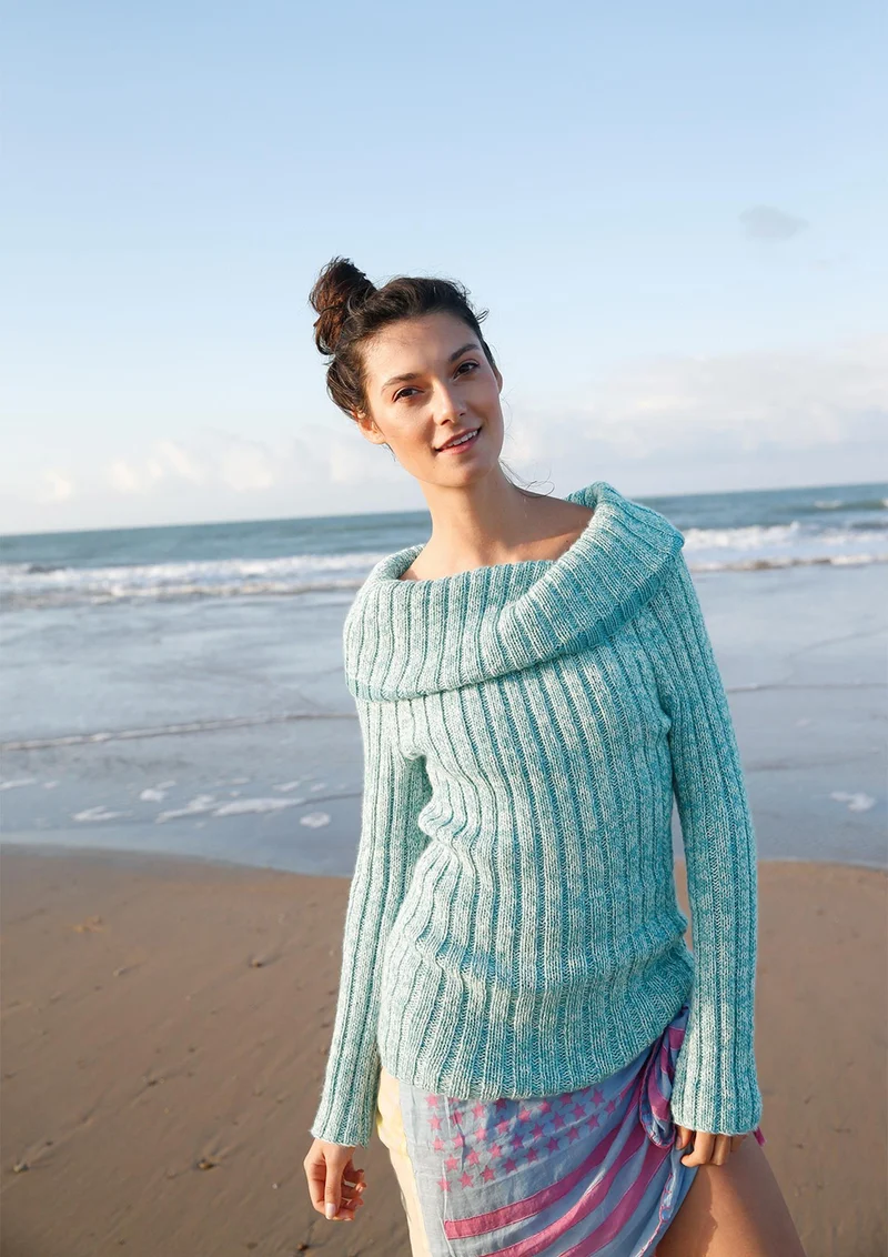 Rippenpullover mit großem Kragen