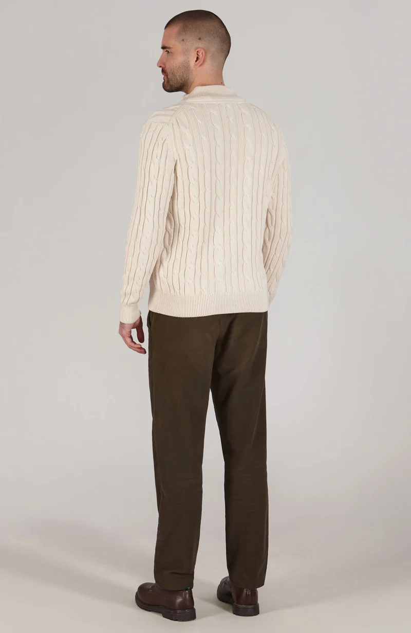 Mens Midweight Cotton Cable Zip Neck Jumper