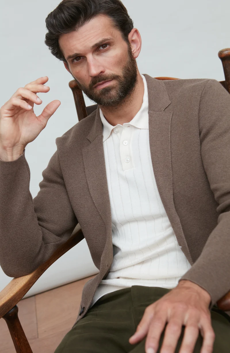 Mens Midweight Cotton Deconstructed Knitted Blazer