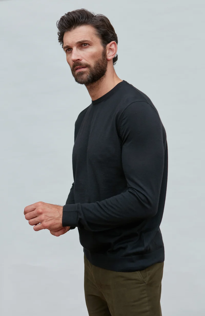 Mens Superfine Merino Silk Crew Neck Jumper