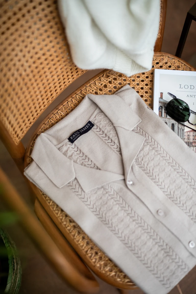 Mens Ultra Fine Cotton Open Knit Cuban Collar Shirt