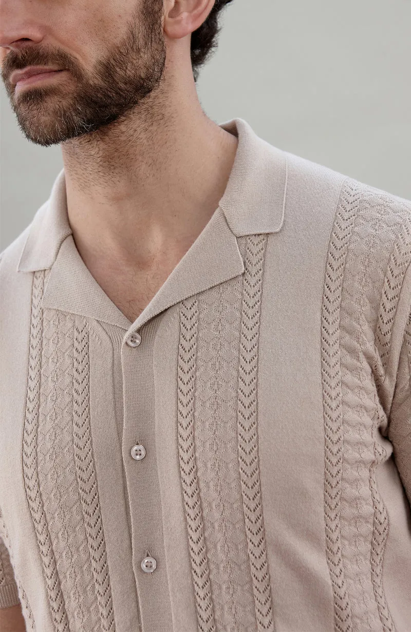 Mens Ultra Fine Cotton Open Knit Cuban Collar Shirt
