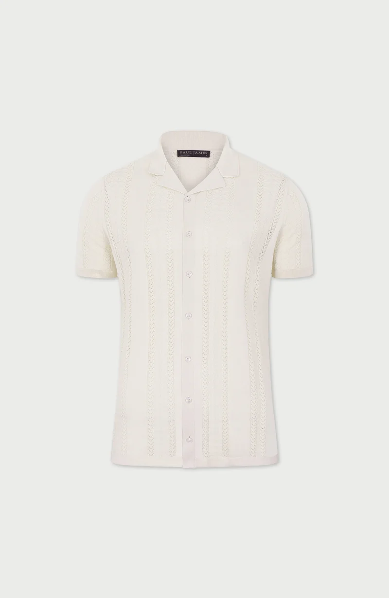 Mens Ultra Fine Cotton Open Knit Cuban Collar Shirt