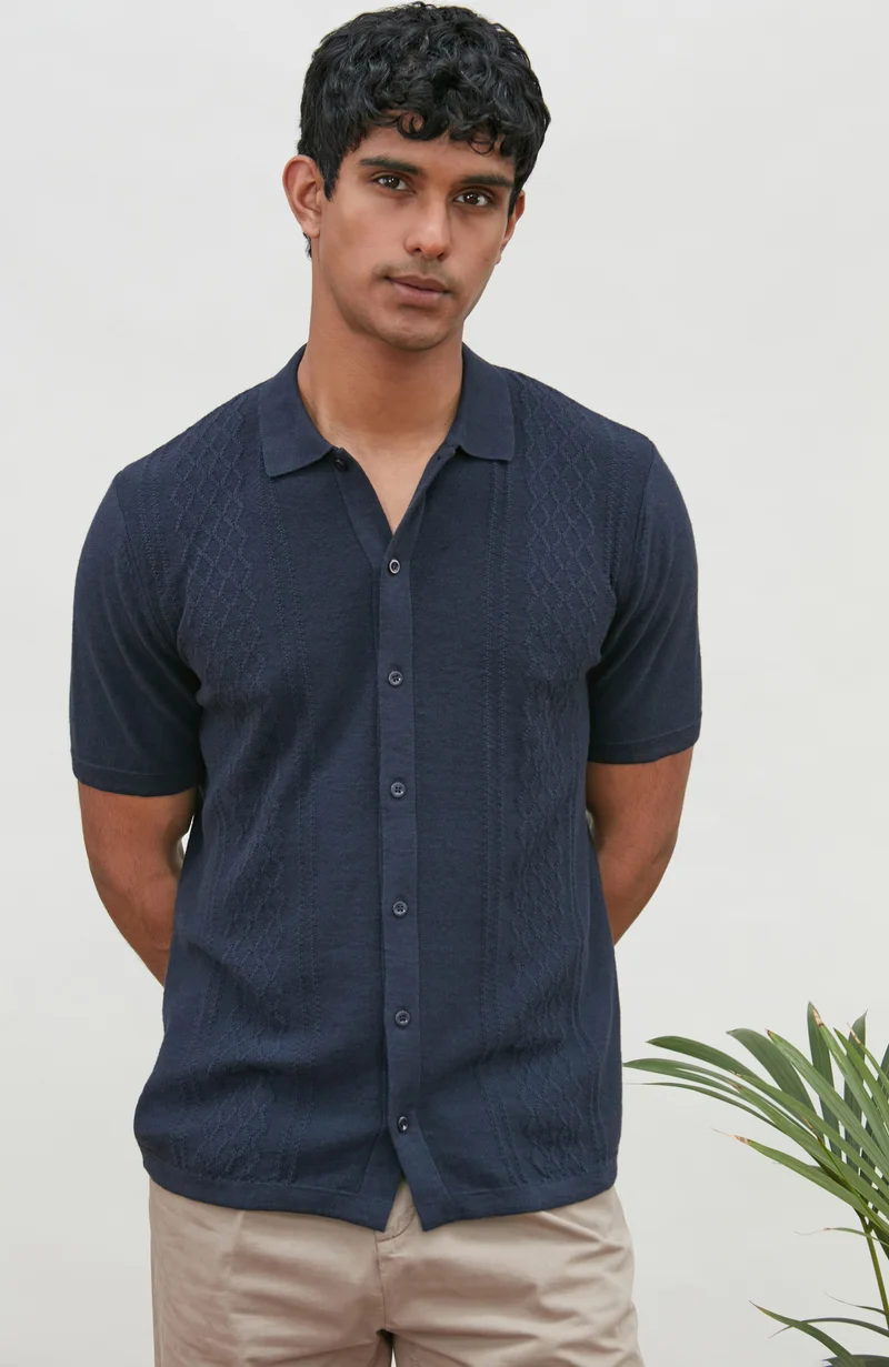 Mens Organic Cotton Linen Patterned Shirt