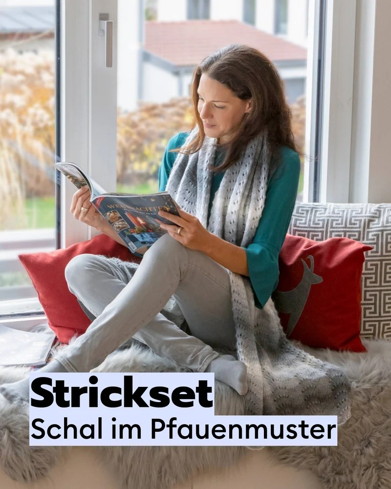 Strickset Tuch im Pfauenmuster