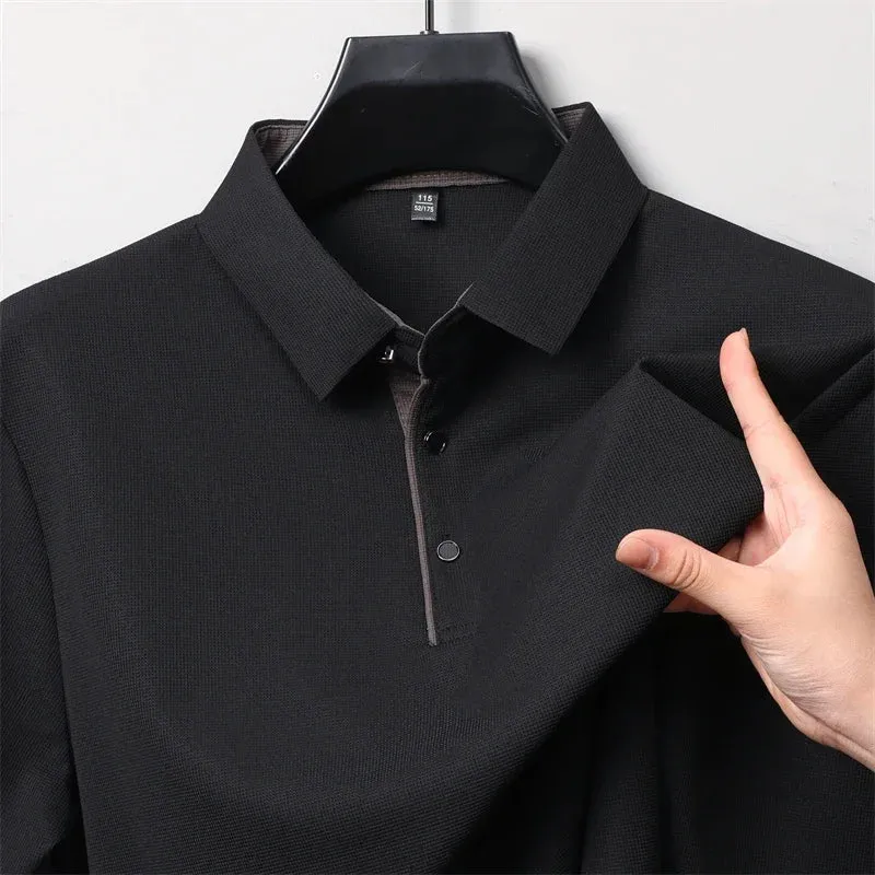 Neues Herren-Poloshirt, Business-Casual, langärmelig, einfarbig, modisch, warm, bequem, vielseitiges Oberteil für vier Jahreszeiten